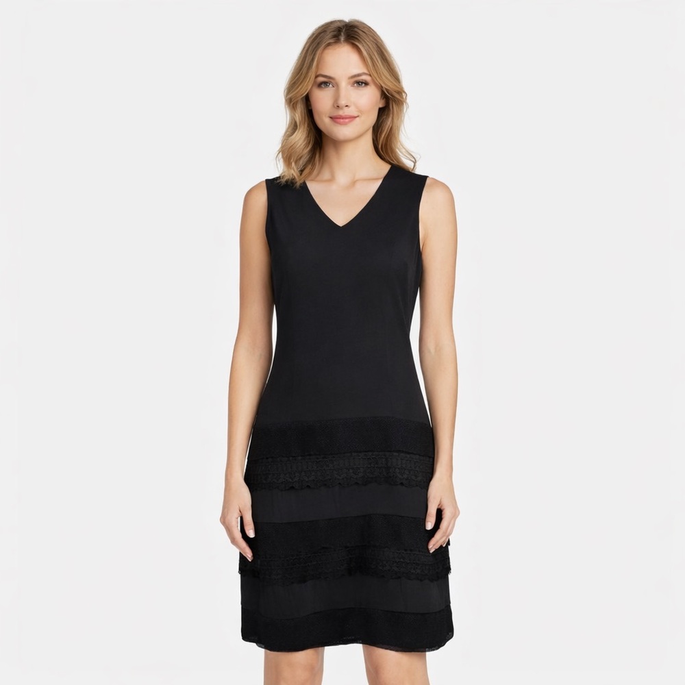 Calvin Klein Sleeveless Black Layered V‑Neck Dress